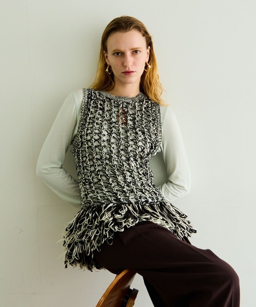 MAISON SPECIAL（メゾンスペシャル） ベスト ジレ Fringe Mesh Vest