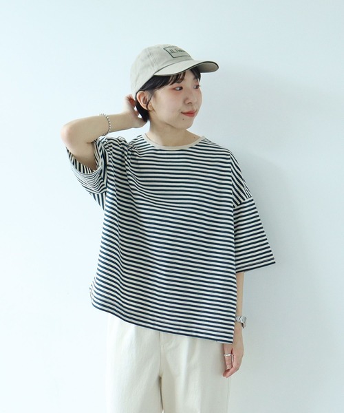 PAR ICI（パーリッシィ） tシャツ ボーダー配色バインダー 5分袖BIG T