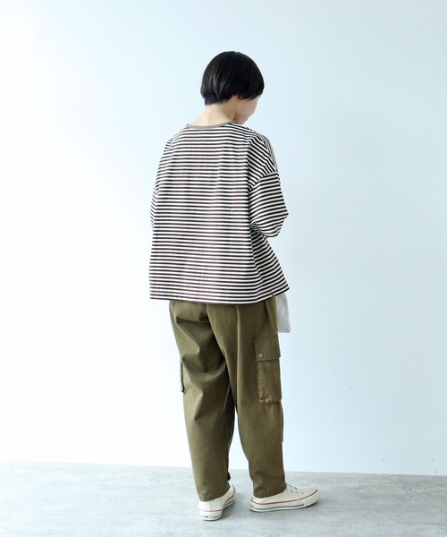 PAR ICI（パーリッシィ） tシャツ ボーダー配色バインダー 5分袖BIG T