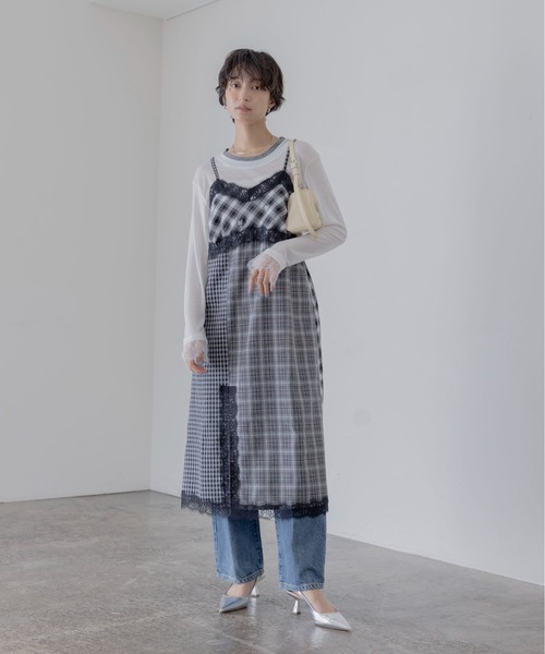 Eimee Law（エイミーロウ） ワンピース 小花刺繍チェックパッチワーク
