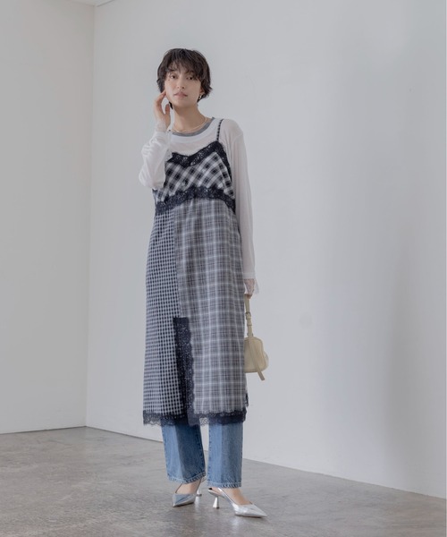 Eimee Law（エイミーロウ） ワンピース 小花刺繍チェックパッチワーク