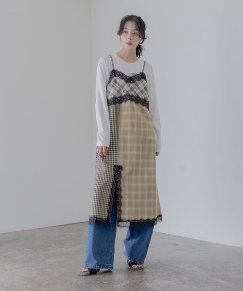 Eimee Law（エイミーロウ） ワンピース 小花刺繍チェックパッチワーク