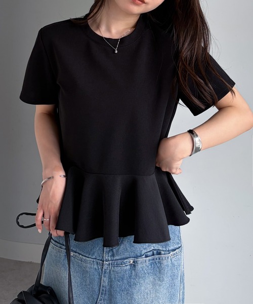 RANAN（ラナン） tシャツ 半袖 異素材切替ペプラムTブラウス「接触冷