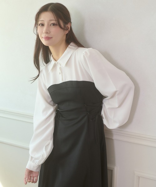 「Ambre Neige」 長袖ワンピース FREE ボルドー レディース_画像4