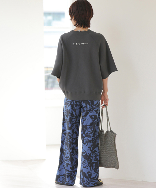 ワイドパンツ パンツ 「追加」バイカラーリーフプリントパンツ レディースの画像