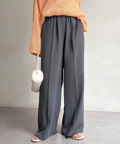 ワイドパンツ パンツ 接触冷感ピンタックワイドパンツ レディースの画像