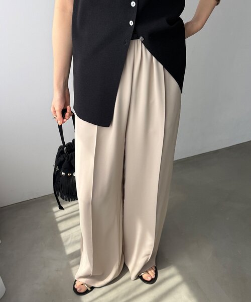 ワイドパンツ パンツ 接触冷感ピンタックワイドパンツ レディースの画像