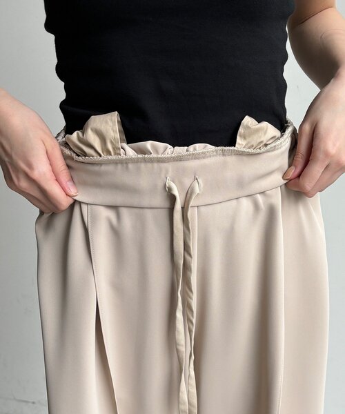 ワイドパンツ パンツ 接触冷感ピンタックワイドパンツ レディースの画像