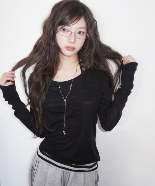 modimood tシャツ 「MADE」 MOMU テンセルシースルー長袖Tシャツ