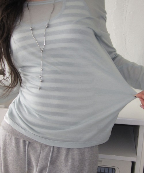 modimood tシャツ 「MADE」 MOMU テンセルシースルー長袖Tシャツ