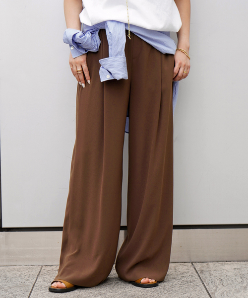 AP STUDIO ワイドパンツ スラックス パンツ バックサテンプルオン 