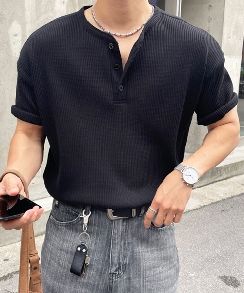 NOWLE（ノウル） ヘンリーネック tシャツ 「NOWLE」凹凸ワッフル