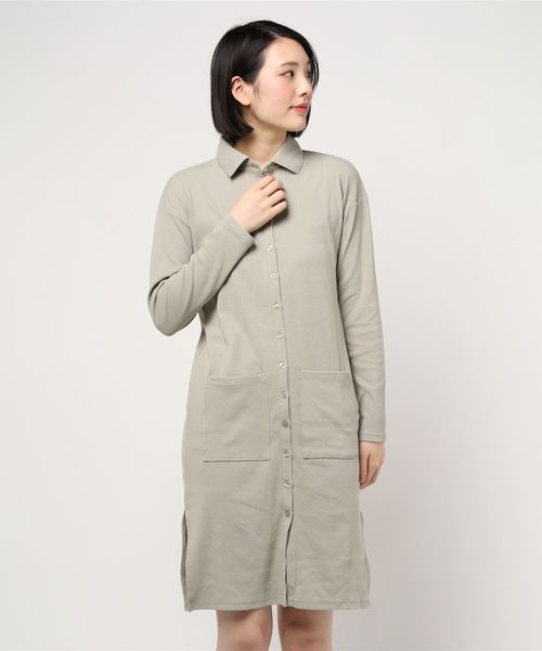 【送料無料】サイドスリット 長袖 ロング丈 シャツワンピース STYLEBLOCK シャツワンピース リブサイドスリットロングシャツ