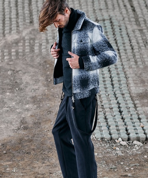 ジャケット・アウター nobo NO ID.（ノーアイディー） ブルゾン アウター ウールチェック裏ボアZIP