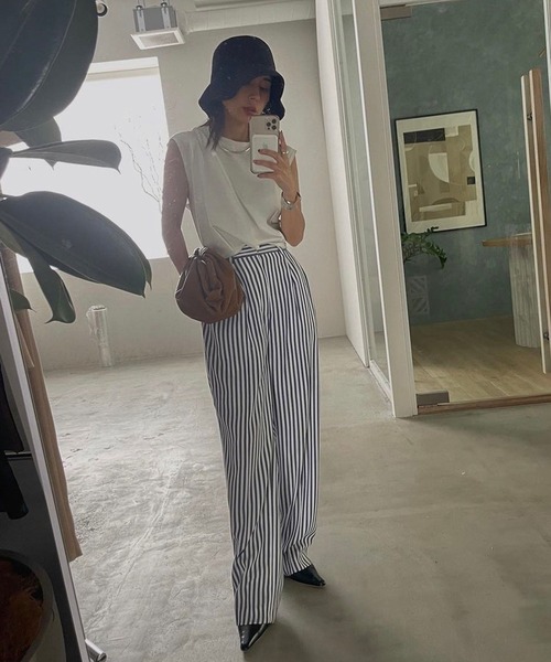 Ameri パンツ STRIPE SLIM STRAIGHT PANTS レディース