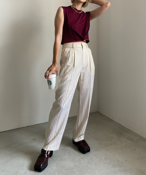 Ameri パンツ STRIPE SLIM STRAIGHT PANTS レディース
