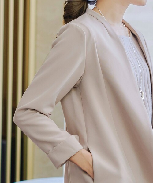 3月20日22時まで特別値下げ中。BEIGE ノーカラーロングジャケット L-size】CINDY / ノーカラーロングジャケット （ノーカラー