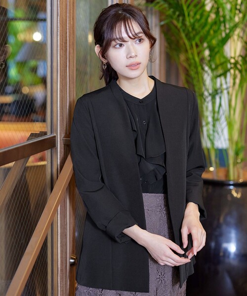 Tiaclasse ジャケット ノーカラージャケット カラーレスロング