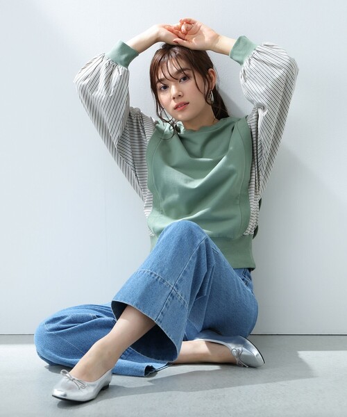 BEAMS HEART tシャツ Tシャツ ふんわり袖 異素材プルオーバー 
