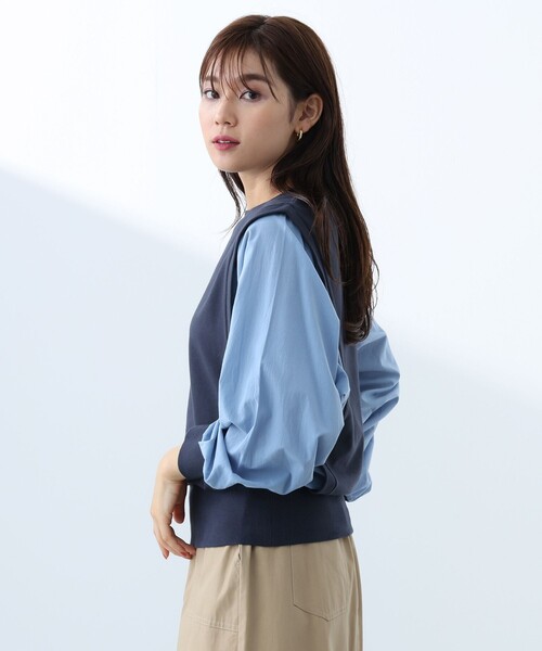 BEAMS HEART tシャツ Tシャツ ふんわり袖 異素材プルオーバー 