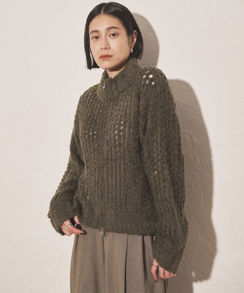 【新品未使用・タグ付き】ZIPニットブルゾン Audrey and John Wad ニット セーター モールヤーンニットZIP