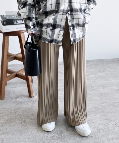 パンツ 迷わず着れる！大人のセミワイドプリーツパンツ レディース 