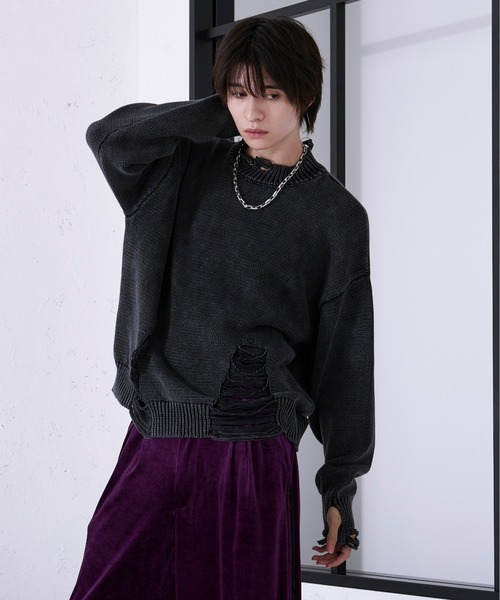 Ellno Loset（エルノロゼット） セーター ニット ダメージストーン
