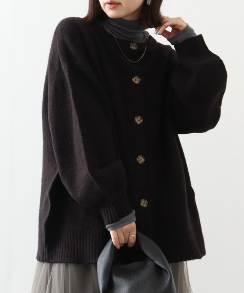 atONE カーディガン クルーネックふわふわニットカーディガン
