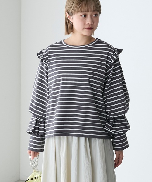 forksy. tシャツ Tシャツ 「forksy.」ボーダーボリュームスリーブ 