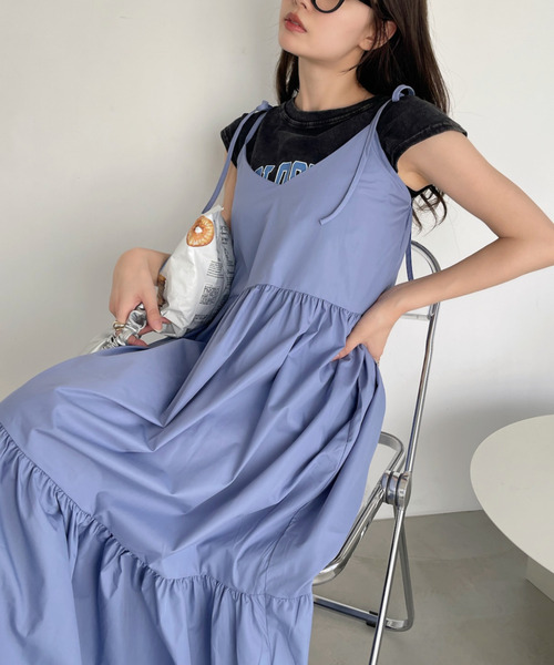 Ada. ワンピース ショルダーリボン ティアード キャミワンピース