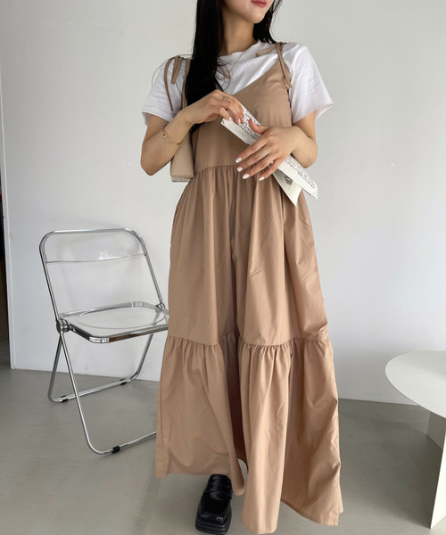 Ada. ワンピース 夏 ショルダーリボン ティアード キャミワンピース