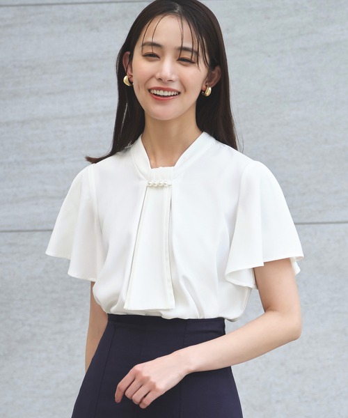 ルイルエブティック RUIRUE BOUTIQUE 選べるデザインフロントタックボウタイブラウス （Aタイプ：メタル風/ブラック） 選べるデザインフロントタックボウタイブラウス「T1284」