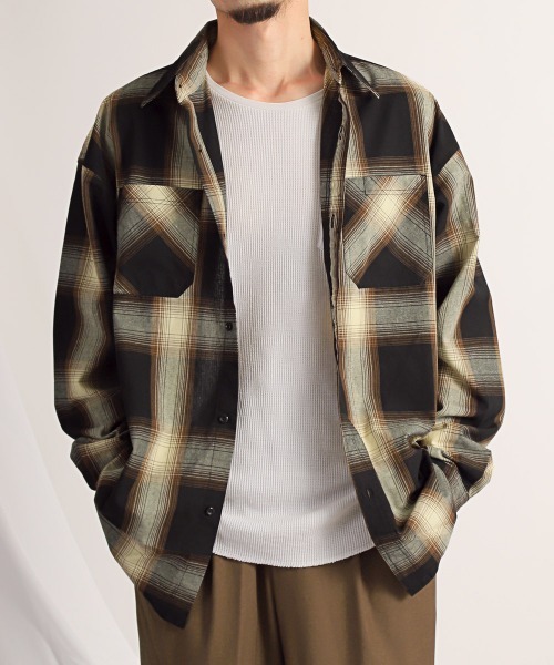 LUXSTYLE（ラグスタイル） シャツ オンブレチェック柄長袖シャツ