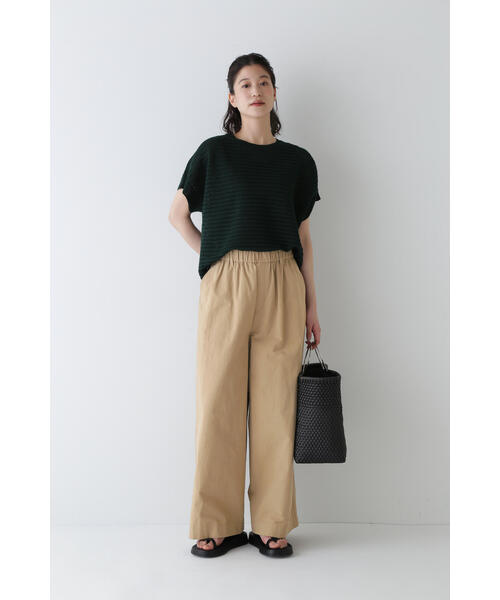 人気定番 human woman レディース 綿麻ウェザー近江晒ワイドパンツ パンツ パンツ