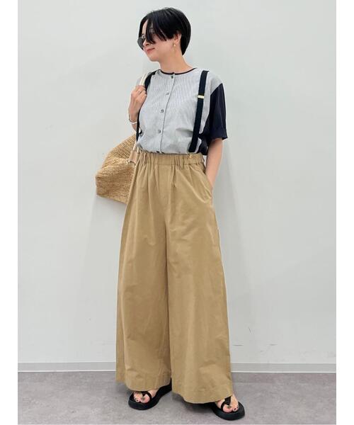 CRESCENT　綿＆麻　生成り色のワイドパンツ ワイドパンツ レディース ライトデニム 後ろゴム 綿麻 ラクバキ