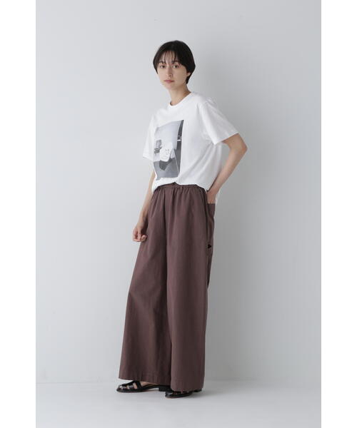 human woman パンツ 綿麻ウェザー近江晒ワイドパンツ レディース