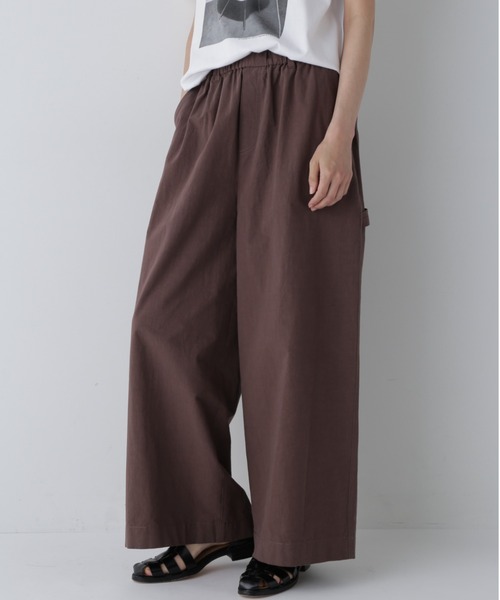 human woman パンツ 綿麻ウェザー近江晒ワイドパンツ レディース