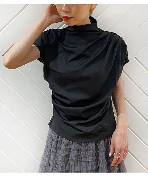tシャツ 「DESERT ROSE/デザートローズ」アシメトリードレーピングハイネックカットソー レディース