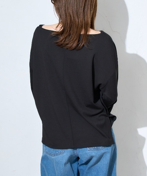 ブラック ボートネック 長袖トップス TRIANGLE PALETTE tシャツ ボートネック ポンチ長袖プルオーバー