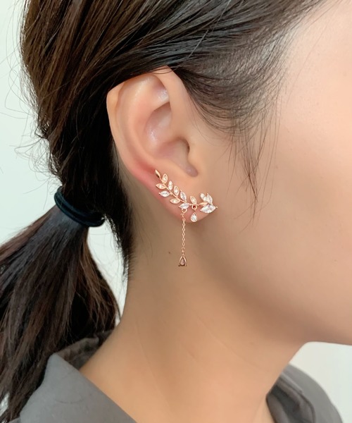 ete リーフモチーフ 2wayピアス 2wayフラワリービジューピアス&イヤリング ゴールド / Phoebe