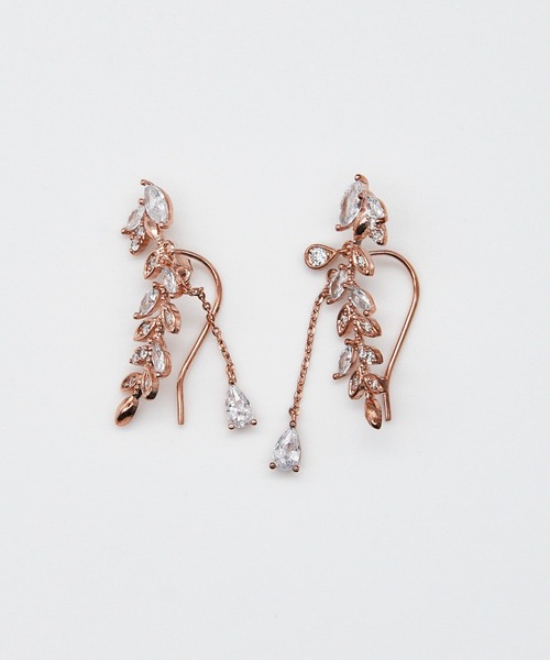 ciite' ピアス リーフモチーフ ビジューピアス イヤーカフ風 (両耳用
