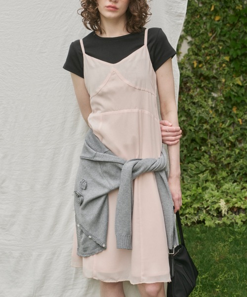 GIUNON ワンピース chiffon switching midi dress / シフォン