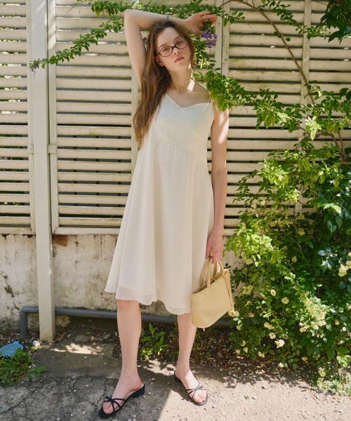 GIUNON シフォンスイッチングミディドレス　ブラック GIUNON ワンピース chiffon switching midi dress / シフォン
