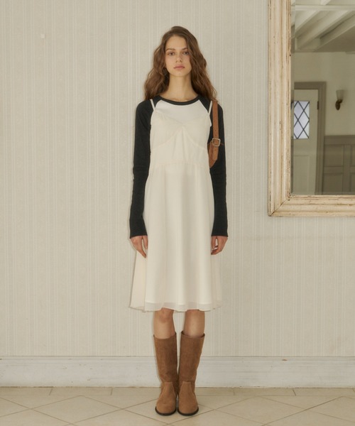 セール】chiffon switching midi dress / シフォンスイッチング