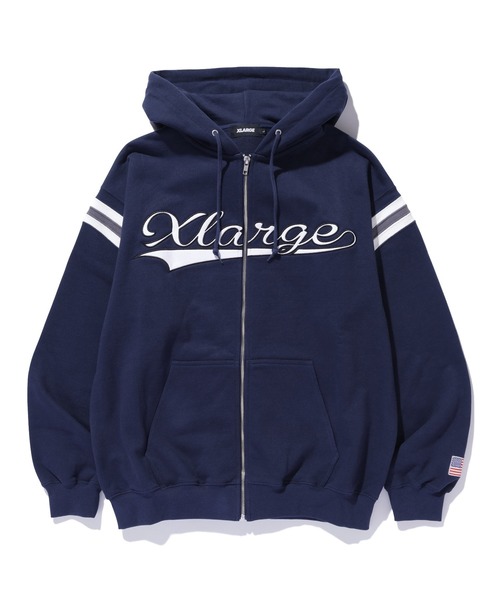XLARGE ブラック フルジップパーカーレディース Mサイズ RHINESTONE OG ZIP HOODED SWEATSHIRT（パーカー）｜XLARGE