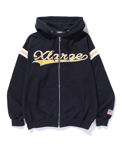 XLARGE ブラック フルジップパーカーレディース Mサイズ XLARGE パーカー LINE ZIP UP HOODED SWEATSHIRT メンズ