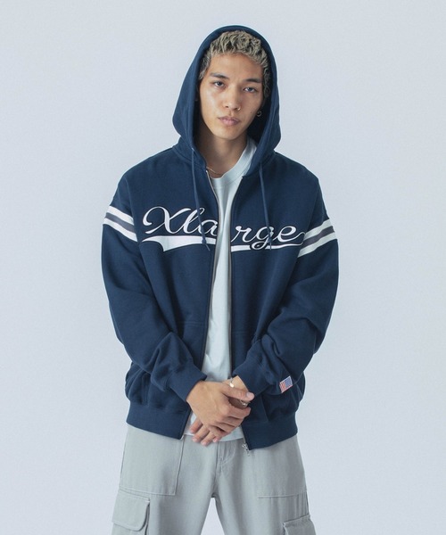 XLARGE ジップパーカー XLARGE パーカー PIGMENT DYED EMBOSS LOGO ZIP HOODED SWEAT