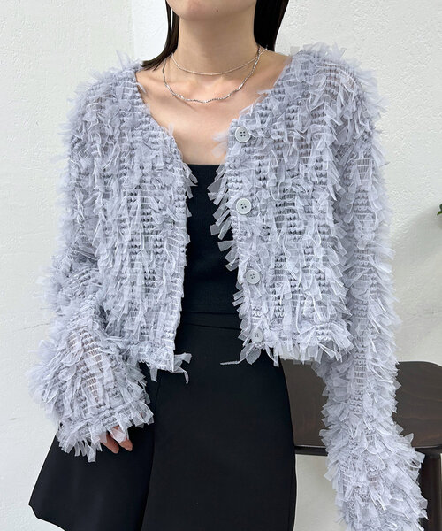 シャツ ブラウス チュールリボンカーディガン レディース 前後2way