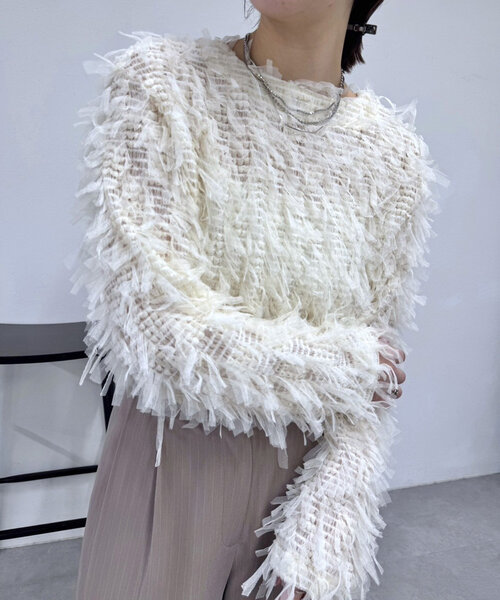 シャツ ブラウス チュールリボンカーディガン レディース ラメチュール