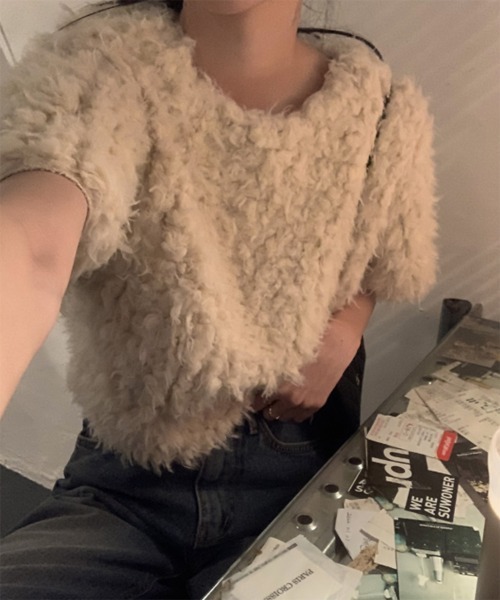 ニット セーター 「on:nue」ファー半袖ブラウス レディース on：nue ニット セーター 「on:nue」ファー半袖ブラウス